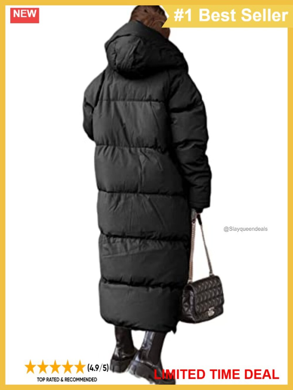 Women's Long Quilted Puffer Coat Hooded Maxi Length Winter Outerwear - Picture 3 of 6